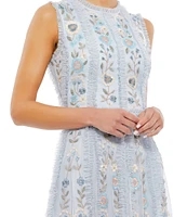 Mac Duggal Floral Beaded Crew Neck Sleeveless Dress