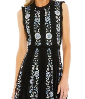 Mac Duggal Floral Beaded Crew Neck Sleeveless Dress
