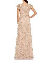 Mac Duggal Beaded Embroidered V-Neck Flutter Sleeve Gown