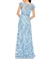 Mac Duggal Beaded Embroidered V-Neck Flutter Sleeve Gown