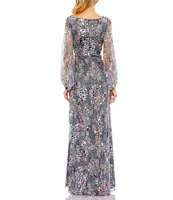 Mac Duggal Beaded Illusion Long Sleeve Gown