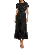 Mac Duggal Beaded Crew Neck Short Sleeve A-Line Dress