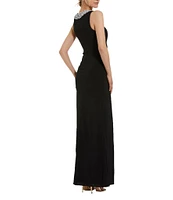 Mac Duggal Beaded Neck Sleeveless Twist Front Jersey Column Gown