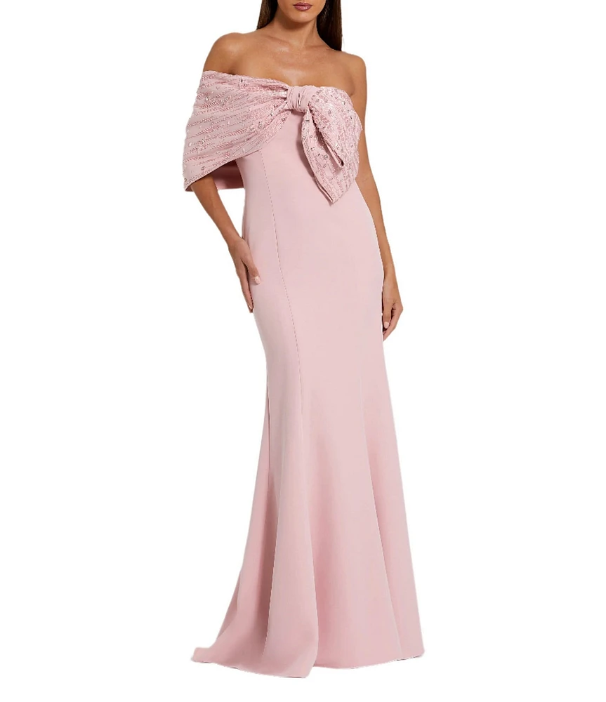 Mac Duggal Beaded Off The Shoulder Crepe Mermaid Gown