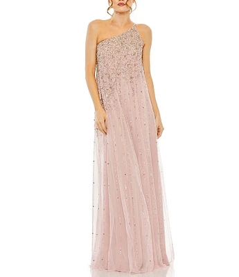 Mac Duggal Beaded One Shoulder Sleeveless Beaded Gown