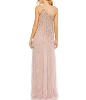 Mac Duggal Beaded One Shoulder Sleeveless Beaded Gown