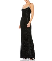 Mac Duggal Beaded Scoop Neck Sleeveless Spaghetti Strap Column Gown