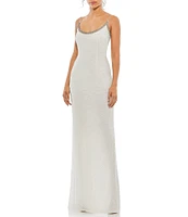 Mac Duggal Beaded Scoop Neck Sleeveless Spaghetti Strap Column Gown