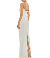 Mac Duggal Beaded Scoop Neck Sleeveless Spaghetti Strap Column Gown