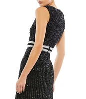 Mac Duggal Beaded Sleeveless Crew Neck Midi Dress