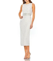 Mac Duggal Beaded Sleeveless Crew Neck Midi Dress