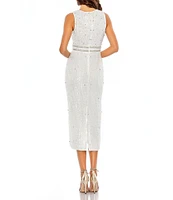 Mac Duggal Beaded Sleeveless Crew Neck Midi Dress