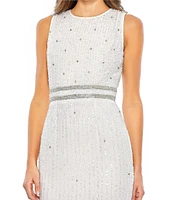 Mac Duggal Beaded Sleeveless Crew Neck Midi Dress
