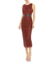 Mac Duggal Beaded Sleeveless Crew Neck Sheath Dress