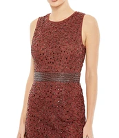 Mac Duggal Beaded Sleeveless Crew Neck Sheath Dress