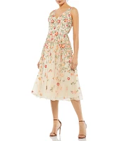 Mac Duggal Beaded V-Neck Sleeveless A-Line Midi Dress
