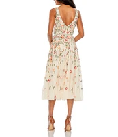 Mac Duggal Beaded V-Neck Sleeveless A-Line Midi Dress