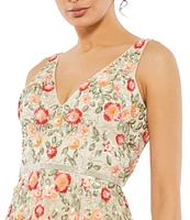 Mac Duggal Beaded V-Neck Sleeveless A-Line Midi Dress