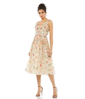 Mac Duggal Beaded V-Neck Sleeveless A-Line Midi Dress