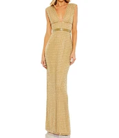 Mac Duggal Beaded V-Neck Sleeveless Sheath Gown