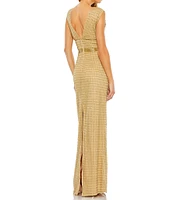 Mac Duggal Beaded V-Neck Sleeveless Sheath Gown