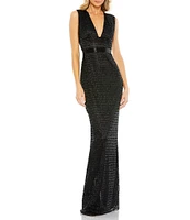 Mac Duggal Beaded V-Neck Sleeveless Sheath Gown