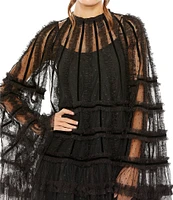 Mac Duggal Bell Sleeve High Neck Ruffled Trapeze Dress