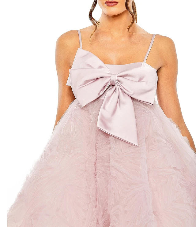 navy blue dress for baby girl Mac Duggal Strapless Embellished Gown With Back Bow Detail main image 0
