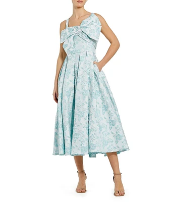 Mac Duggal Bow Front Floral Brocade Fit & Flare Midi Dress