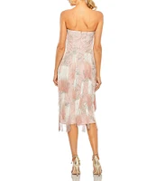 Mac Duggal Bow Front Ombre Fringe Embroidered Sheath Dress
