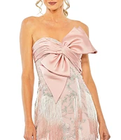 Mac Duggal Bow Front Ombre Fringe Embroidered Sheath Dress
