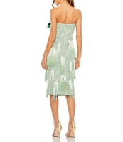 Mac Duggal Bow Front Ombre Fringe Embroidered Sheath Dress