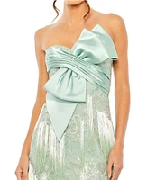 Mac Duggal Bow Front Ombre Fringe Embroidered Sheath Dress