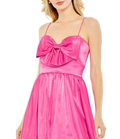 Mac Duggal Bow Front Sweetheart Neck Sleeveless Bubble Hem Mini Dress