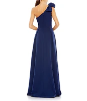 Mac Duggal Bow One Shoulder Front Slit Asymmetrical A-Line Gown