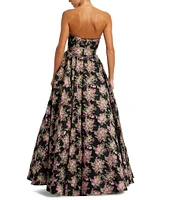 Mac Duggal Brocade Floral Print Strapless Sweetheart Neck Sleeveless A-Line Gown