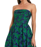 Mac Duggal Brocade Floral Strapless Sleeveless A-Line Dress