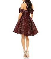 Mac Duggal Brocade Off-the-Shoulder Bow Front A-Line Dress