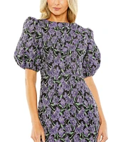 Mac Duggal Bubble Sleeve Floral Brocade Shift Mini Dress