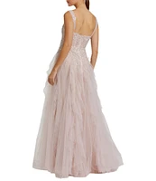 Mac Duggal Bustier Top Embroidered Beaded Lace Ruffle Tulle Ballgown
