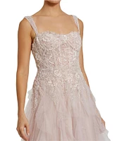 Mac Duggal Bustier Top Embroidered Beaded Lace Ruffle Tulle Ballgown