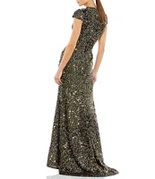 Mac Duggal Cap Sleeve Sequin Column Gown