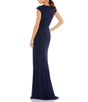 Mac Duggal Cap Sleeve Twist Front Jersey Column Gown