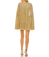 Mac Duggal Capelet Sequined Sheath Mini Dress