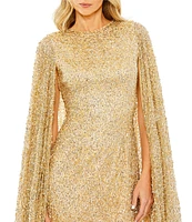 Mac Duggal Capelet Sequined Sheath Mini Dress