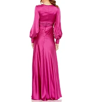 Mac Duggal Charmeuse V-Neck Long Bishop Sleeve Gown