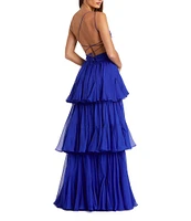 Mac Duggal Chiffon One Shoulder Tiered Hem Side Cut-Out Column Gown