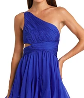 Mac Duggal Chiffon One Shoulder Tiered Hem Side Cut-Out Column Gown