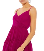 Mac Duggal Chiffon V-Neck Sleeveless Braided Straps Fit & Flare Dress