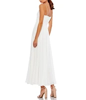 Mac Duggal Chiffon V-Neck Sleeveless Faux Wrap Flowy Midi Dress